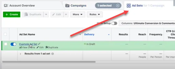 Select Facebook targeting at the ad set level.