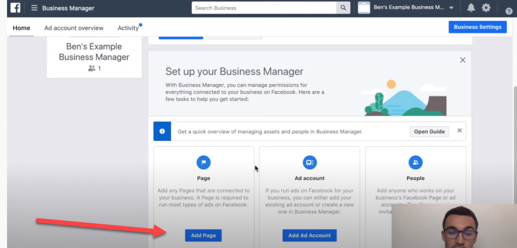 Adding a page in Facebook ads manager