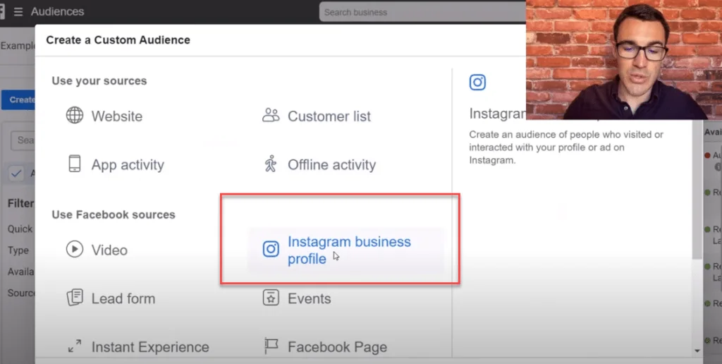 Select Instagram business profile
