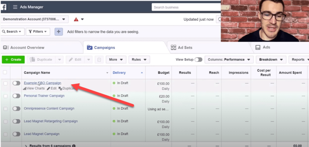 An example Facebook Ads campaign