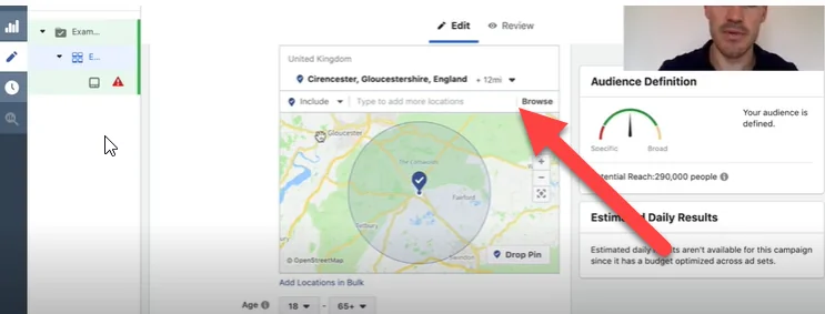 Setting up your location in your Facebook ad