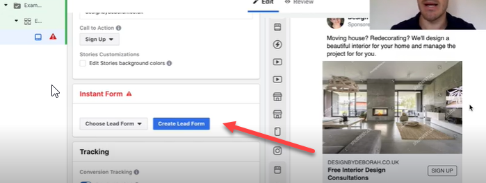 Lead forms for Facebook ad.