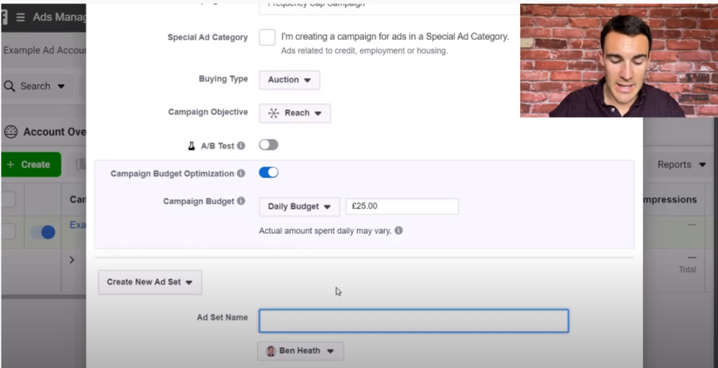 Set up the frequency cap for Facebook ads at the ad set level.