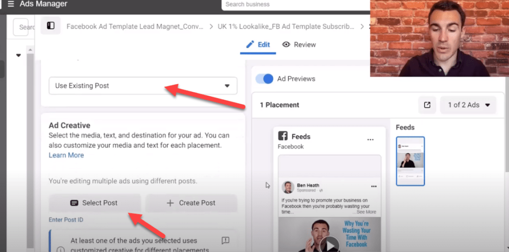 Use an existing post in your Facebook ad