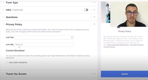 Privacy policy for Facebook leads form