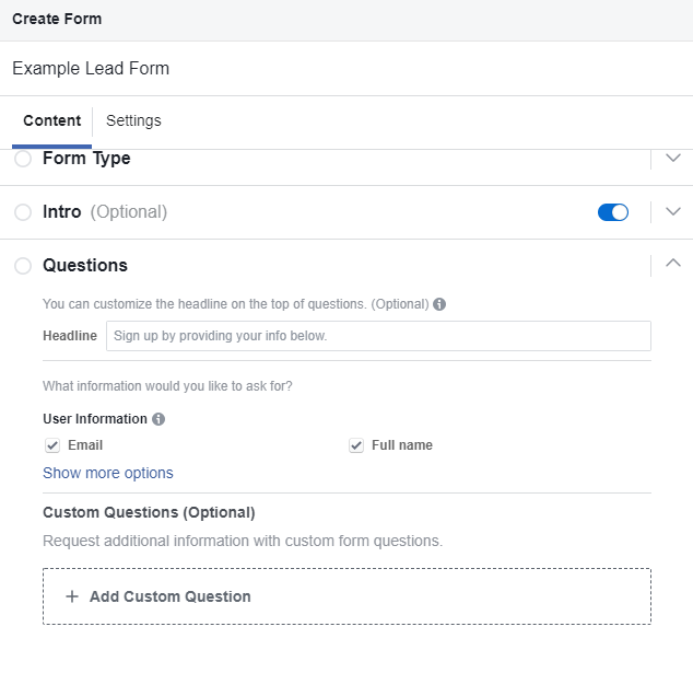 Create Facebook Lead Form