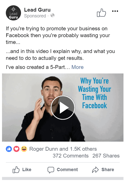 Ejemplo de anuncio en vídeo en Facebook
