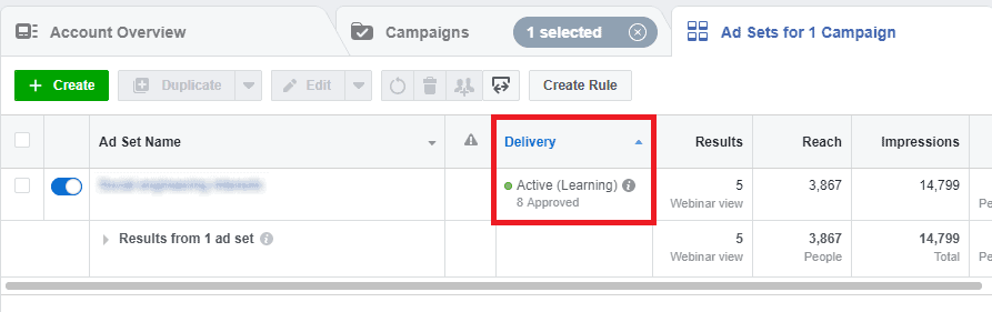 Facebook ads learning phase reporting