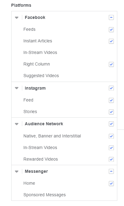 Facebook ad placement options